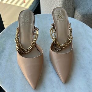 Vince Camuto gold chain mules